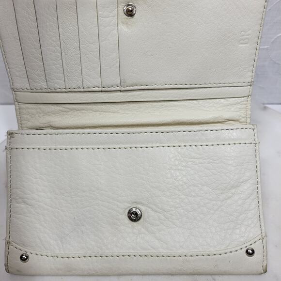 VTG Cow Leather Bi-fold Checkbook Wallet White Ivory Card Slots Simple Classic - Picture 9 of 16